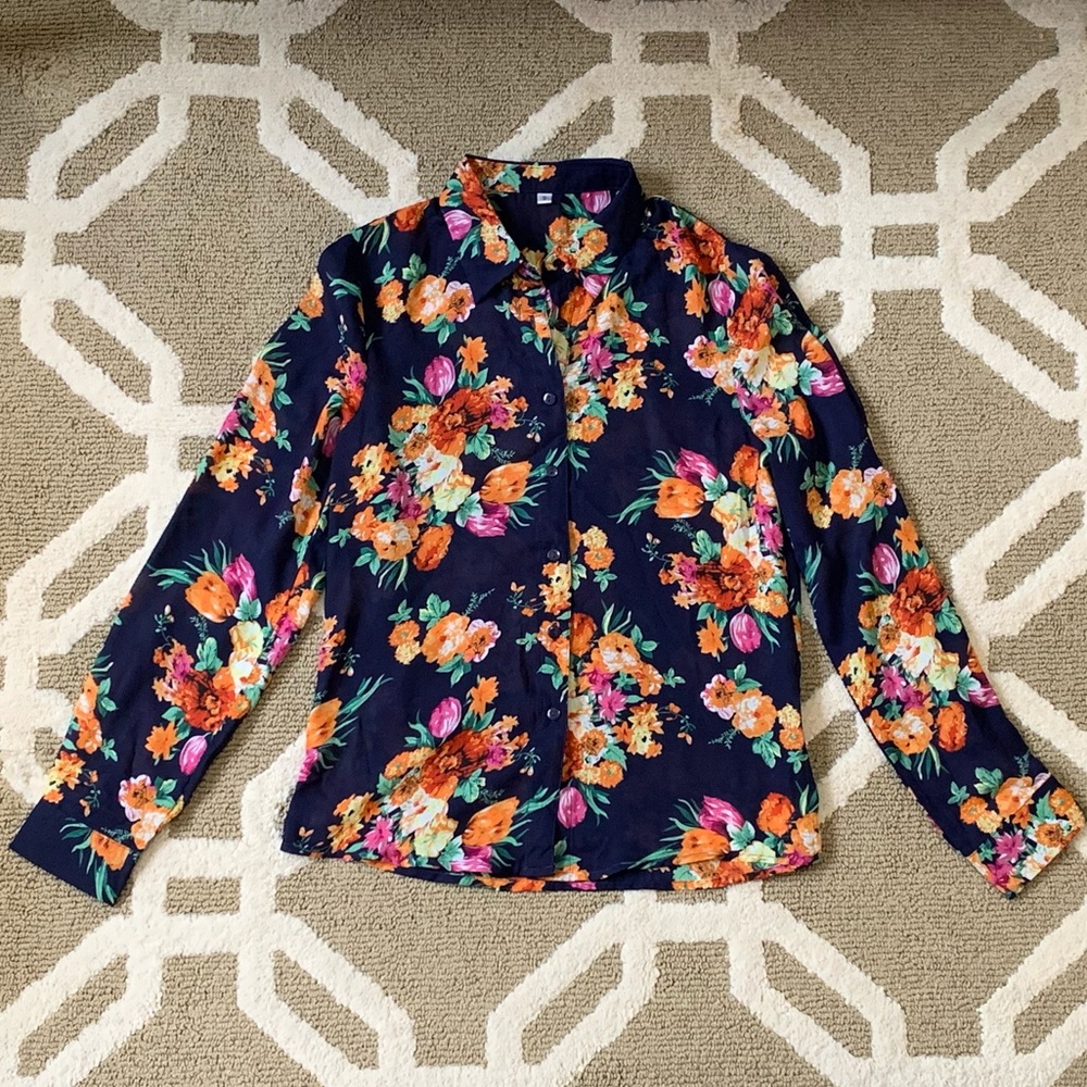Gorgeous Floral Blouse with Navy Background